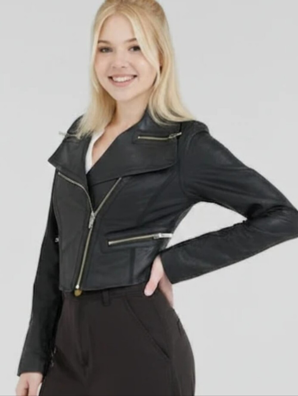 BCBGMaxAzria Black Leather Asymmetric Moto Jacket
